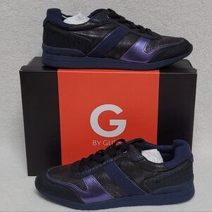 Rare G by Guess Fax 2 Black Multi Metallic Black Purple Leather Sneakers 10 NIB